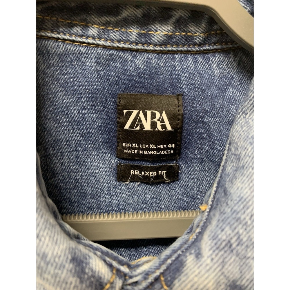 Zara Denim Shacket Mens XL Blue Metal Snap Shirt Jacket Distress Relaxed Fit - Picture 5 of 14